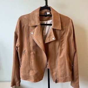 H&M brown faux suede moto biker jacket